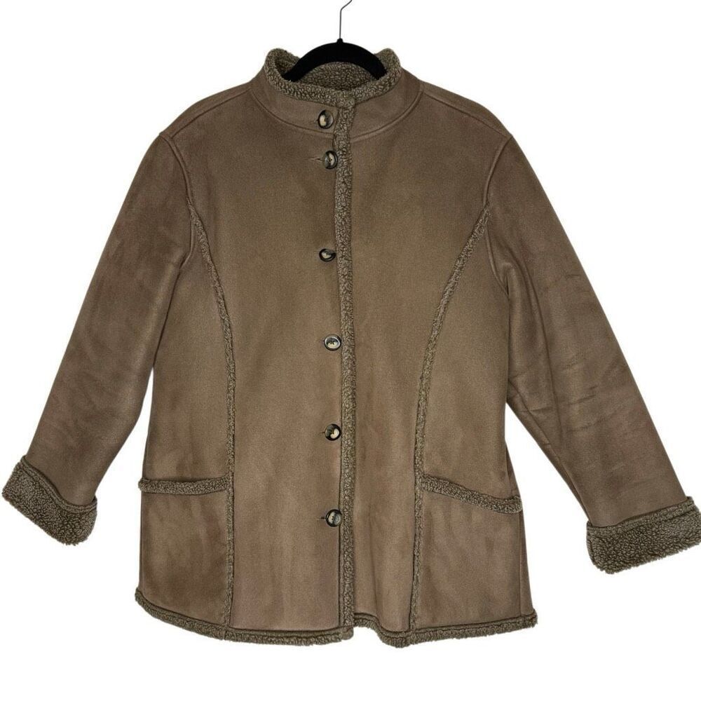 Vintage L.L. Bean Jacket Brown Faux Suede Sherpa Lined Penny Lane Size PL Y2K